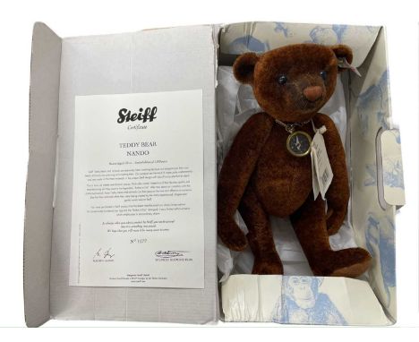 A boxed limited edition Steiff Nando teddy Bear, with compass. Russet tipped mohair, 035166 with gold ear buttonWith certific