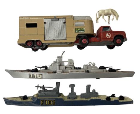 Three larger Matchbox die-cast vehicles, to include: - Articulated Horse Van - K-303 Battleship - K-301 Frigate