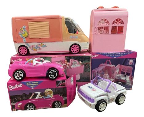 A collection of boxed 1990s Barbie playsets by Mattel, to include: - Bed and Bath - Motorhome - Sports Car - Jeep (unboxed)