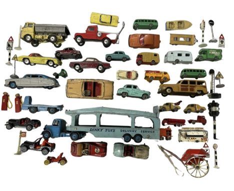 A collection of various playworn die-cast vehicles, to include Dinky, Corgi, Lesney and others