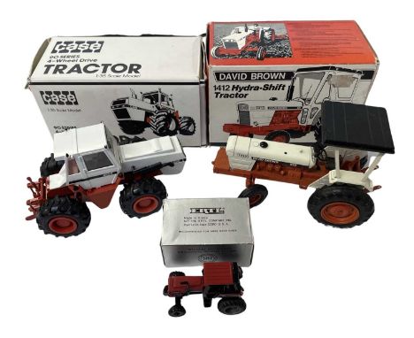 Three die-cast scale model tractors, to include: - Case, 1:35 scale 90 Series 4-Wheel Tractor - David Brown, 1412 Hydra-Shift