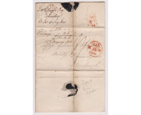Great Britain 1807 - EL dated 18th Jan 1808, London posted to Edinburgh-manuscript 1/1 red single ring Jan/W21m/1808 black Ja