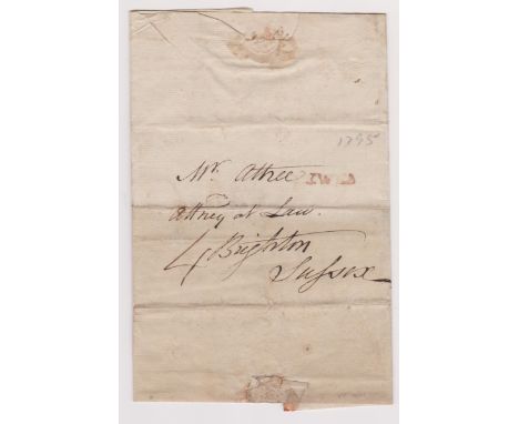 Great Britain 1795 - EL dated 10th Dec 1795 Cookbridge posted to Brighton, manuscript 4-Indistict single line cancel