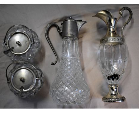 Vintage Crystal ware Silver plate items - a Brandy Decanter and Port decanter with two vintage silver plate EPNS sugar bowls 