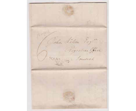 Great Britain 1818-EL dated 21st Sept 1818 Harling posted to Norwich-manuscript 6-2 line black Harling 98 cancel