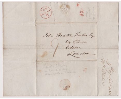 Great Britain 1822-EL dated 9th Sept 1822-Dimchurch posted to London-manuscript 9 partial red 2 line cancel-single ring red D