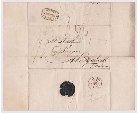 Great Britain 1828-EL dated 30th Dec 1828 Holloway posted to Aberystwyth-manuscript 2 and 1/1 indistinct black boxed Holloway