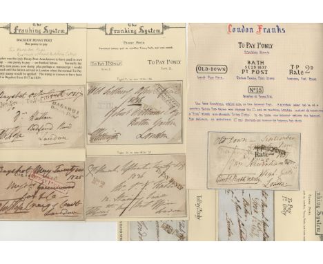 Great Britain 1817 - 34 Group of fronts mounted on card on descriptive pages showing franking marks for penny post (7) good l