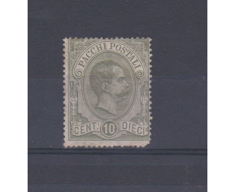 Italy 1884-86-Parcel post SG P38 u/m 10c olive grey,b7lunt corner perf-Cat value £200
