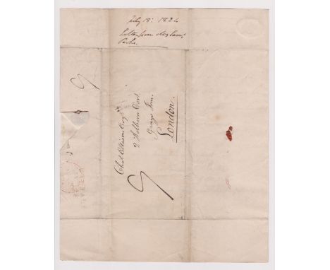 Great Britain 1824-EL dated July 18th 1824-Walsall posted to London-manuscript 9 - 2line Walsall 128 and red two circle Ju20 