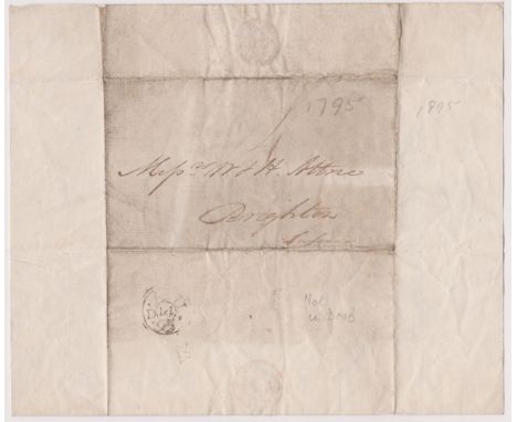 Great Britain 1795 - EL dated 14th Aug 1795 Southwark posted to Brighton-two ring black AU/D(14)/95 cancel-manuscript 4
