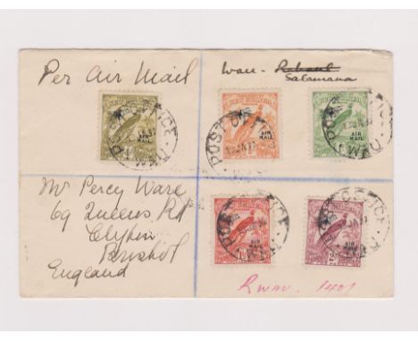 Australia 1932 - Territory of New Guinea envelope posted registered airmail to UK, cancelled 13.1.32 Post Office Wau on SG163
