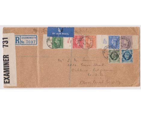 Great Britain 1942-envelope with contents posted Registered Air Mail Bournemouth to USA-cancelled 29.6.42 Bournemouth, Hants 