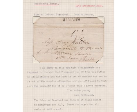 Great Britain 1839-EL posted to Keith-manuscript 5 1/2 postage Rhymie single line cancel