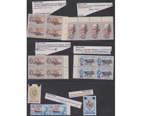 Sierra-Leone 1963-1982-errors and varieties u/m mint including double surcharge (SG699a) misprinted over print etc (5 items)