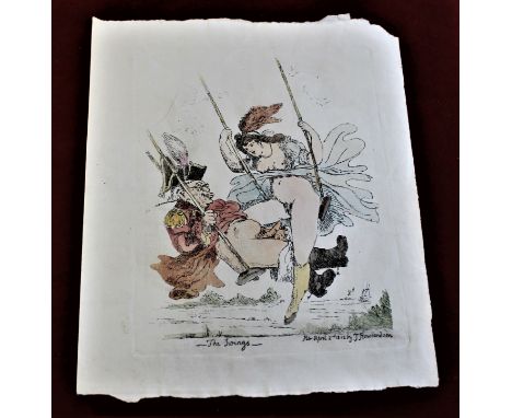 Georgian satirical sketch titled "The Swings" published April 2nd 1812 by J. Rowland and Son. The content of which is of a vu