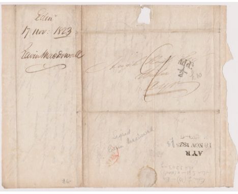 Great Britain 1823-Scotand EL dated 17th Nov 1823 Edinburgh posted to Ayr-manuscript 9 with black add/1/2 stamp-3 line black 