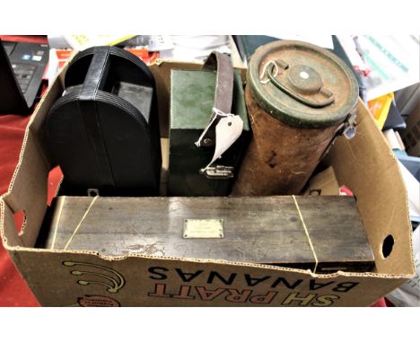 Militaria collection including a British WWII Powder Charge Container for large calibre guns, the body made from cardboard, B