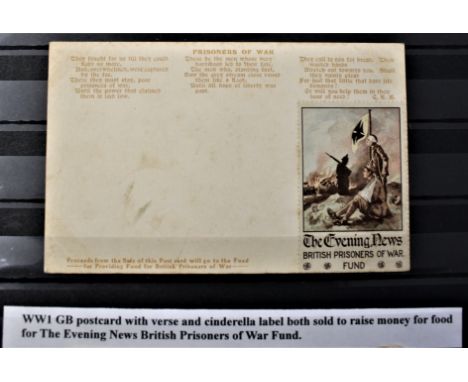 Patriotic and Propaganda Cinderella Labels - Unused WWI post card with Prisoner of War Verse and Evening News British Prisone