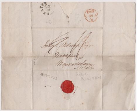 Great Britain 1831-EL dated 4th Dec 1831 Exeter posted to Wymondham-manuscript 1/6 black Exeter/DE7/R31 cancel - red ring A/7