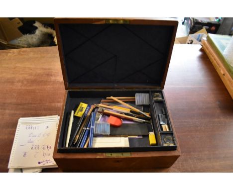British Victorian 1846 leather desk writing slope made by Turrill of Bond street, contains various bottles of ink, fountain p