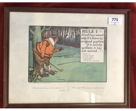 Golfing Print - Chas Crombie cartoonist - Rules of Golf, 1 colour comic print, framed and glazed. Buyer collects