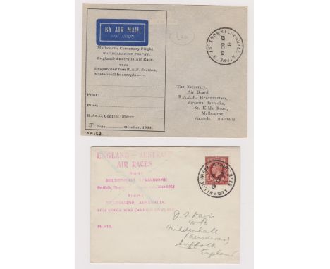 Great Britain 1934-(2) envelopes cancelled 19.10.34 Mildenhall, Bury St Edmunds intended to be sent by air in air craft enter