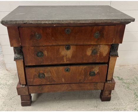 A French Empire style commode with marble top (H81cm D52cm W87cm)