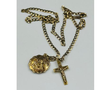 A 9ct gold necklace and crucifix and pendant, approximate total weight 6.5g