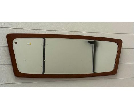 A Mid Century teak framed landscape bevel edged mirror 97cm x 33cm 
