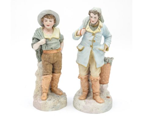 A Robinson and Leadbetter painted Parian figure of a fisherman with a net over his shoulder, impressed R and L, height 35 cm 