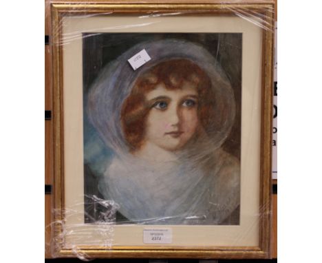 A painting of a young girl, signed 1909 R. Basseau? re-framed but original retail details verso 