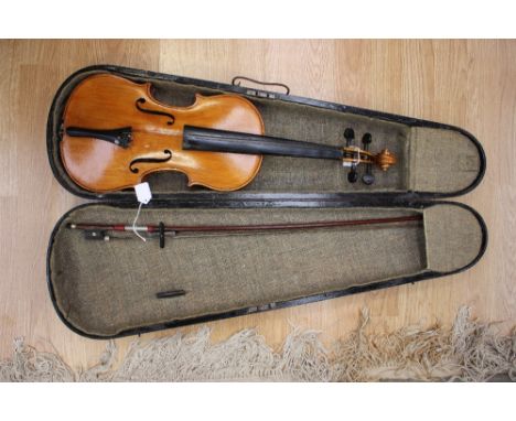 A violin 'copy of Antonius Stradivarius made in Czechoslovakia' with case and bow 