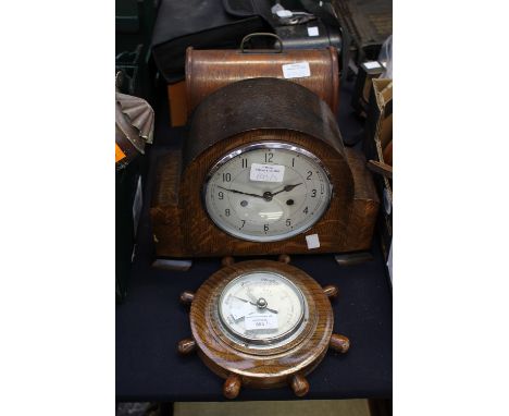 A child's sewing machine, clock and barometer 