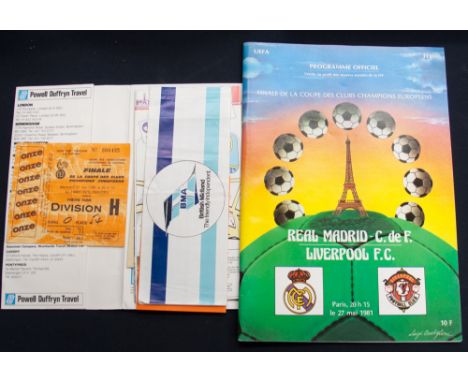 A 1981 European Cup Final programme, ticket, travel itinerary 