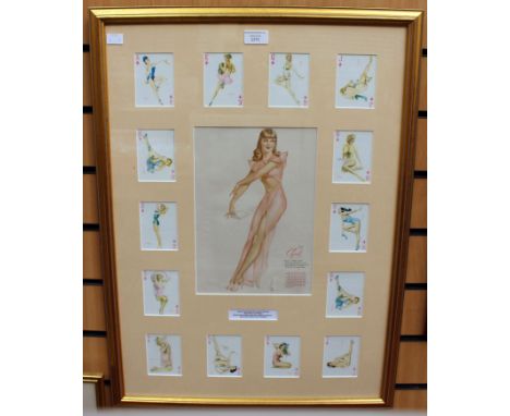 Albertus Vargas 1940s (1946) playing card images, calendar girls framed 