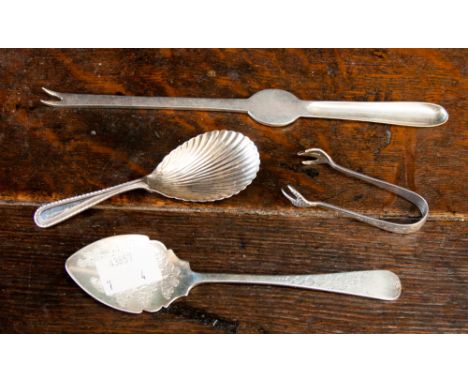 An Elizabeth II silver caddy spoon, shell shape, sponsor's mark, A Chick and Sons Ltd, London 1975, a silver jam spoon, Sheff
