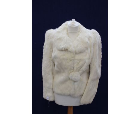 A late 30s/early 40s white rabbit fur jacket, small size, one button fastening (1) 