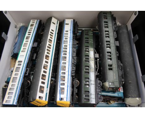 OO scale 6 x blue/grey Inter City coaches, a repainted Southern DMU (Triang) and a further repainted DMU (Lima) 