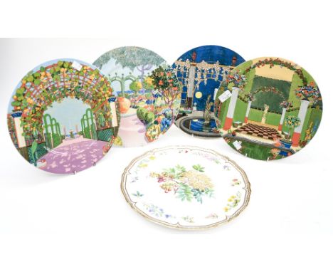 A set of four Villeroy and Bosch 'Jardins Francais' decorative plates, together with a Royal Worcester serving dish 