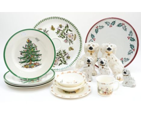 'Bunnykins' Royal Doulton children's plate, bowls and mug; together with four Spode Christmas plates, Portmeirion etc and a p