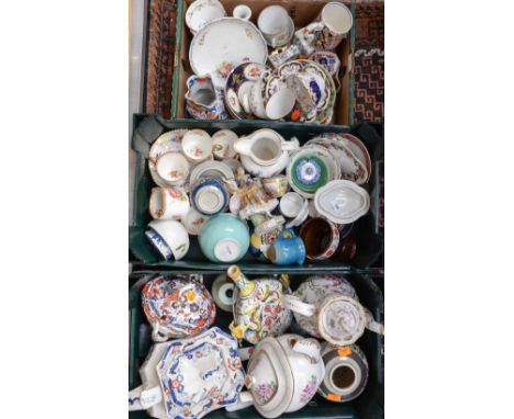 Three good boxes of various Staffordshire porcelains together with Continental porcelain, teapot and cover, Albarello, Wedgwo