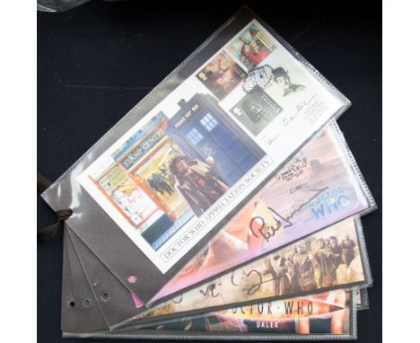 Eight Dr Who first day covers including one signed by Tom Baker, one by Peter Davison, one by Sylvester McCoy, five unsigned 