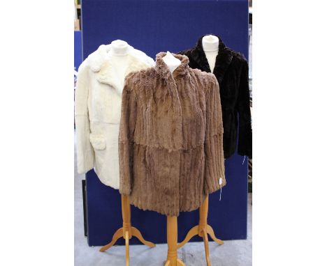 A late 1930s early 1940 cream rabbit jacket (been relined) a dark brown moleskin jacket late 1940s/early 1950s - a 1970s ligh