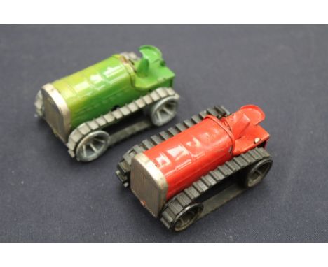 Triang Minic clockwork tinplate Tractor, one red, one green 