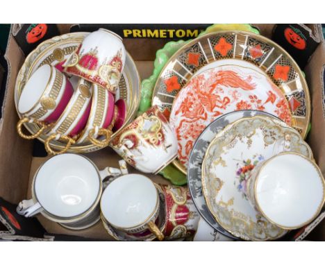 A group of assorted ceramics to include Victorian hand painted, cups and saucers, Carltonware, Royal Crown Derby 'Red Aves' e