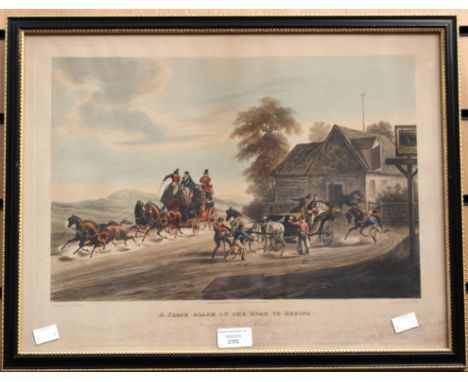 A  hand painted early 19th Century engraving by R. Reaves, painted C.B. Newhorse, published by B Moss and Co 'A false alarm o