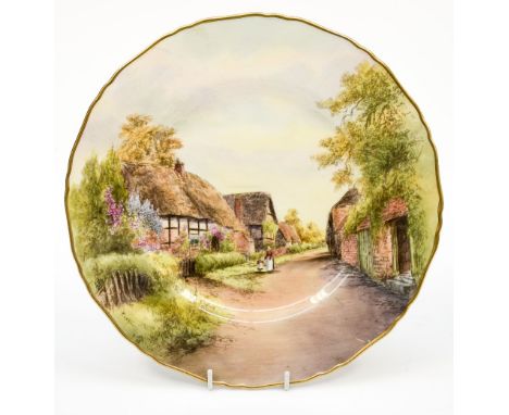 A Royal Worcester hand painted plate, signed Rushton, Little Comberton 