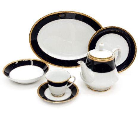 Two boxes of an extensive 'Legacy' by Noritake Valhalla pattern 2799 cobalt blue and gilt banded tea and dinner service 