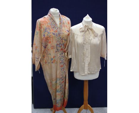 A lovely Japanese late 1930s dressing robe and a cream satin blouse ate 1930 or early 1940s (2) 